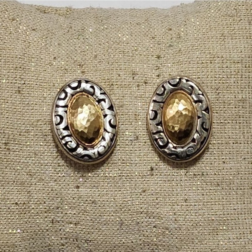 Brighton Hammered Gold Silver Filigree Oval Stud Earrings Post Back Mixed Metal